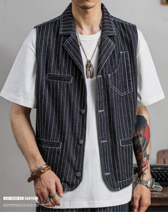 ヴィンテージ刷り直す青写真 ピンストライプデニム 細工物より良い◆アメカジ メンズS～2XL 新品