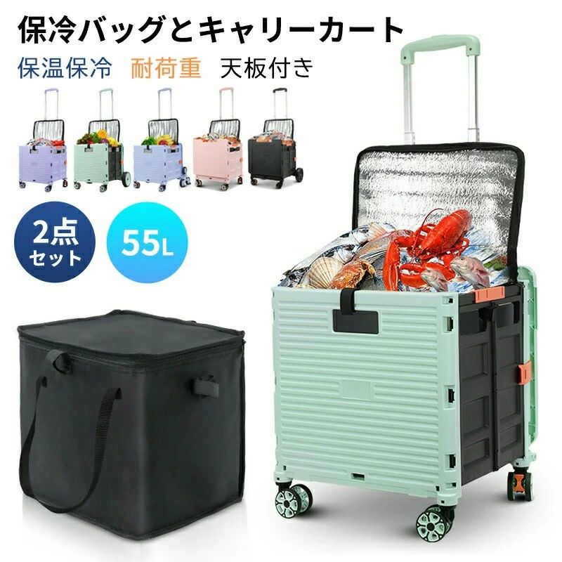 貨物輸送無料 保冷御徒面子付き添い人 持ちはこび手押し車 買い出し手押し車 折りたたみ 4輪 三輪キャスター 15珊超大差しわたしキャスター 55L コンテナキャ