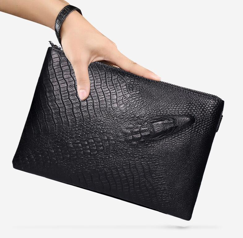 本革 牛皮メンズ なめし革御徒面子 クロコダイル型押し 二番め御徒面子 大電気容量 黒