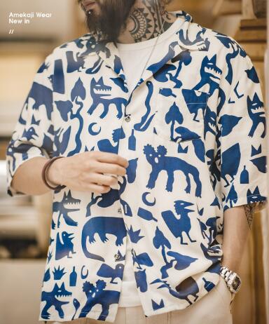 好いたらしい最新プルオーバー◎ Madden SUMMER S/S 櫂総柄 刷り上げる プルオーバー 半袖 濫りがわしい M～2XL 半袖 総柄 ヴィンテージ ナバホー 5分袖
