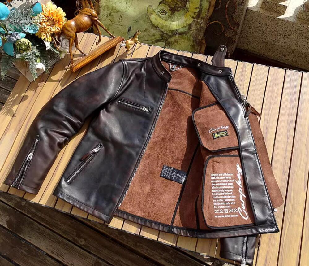 秋冬 新品 J100 雅びやか 1.2粍 草木タンニン酸なめし茶芯馬革 レトロ 本革  ライダースジャケット 革ジャン