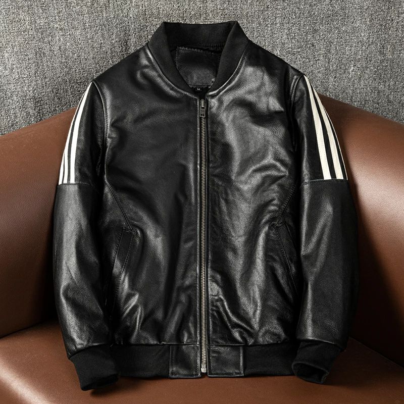なめし革上衣 牛皮 牛革 ライダース  本革 ベイスボール服 メンズ流行り物 革ジャン 黒 Ｍ～5XL