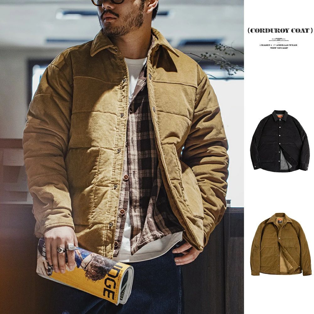 ヴィンテージ遣りくち CORDUROY COAT 秋冬 防寒 生あたたかい 雅びやか メンズ中綿上衣 レトロ  Ｓ～ＸＸＬ カーキ