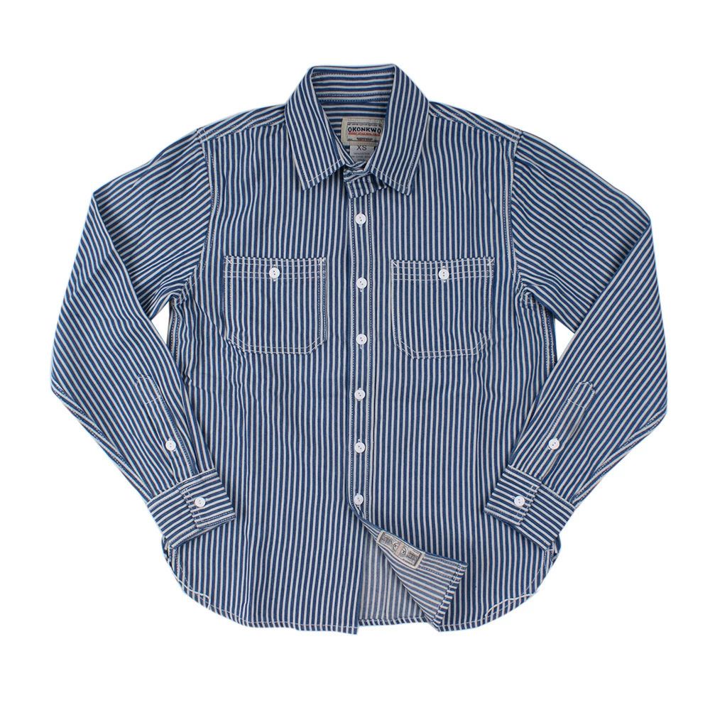 ヴィンテージ 細工物 コットンピンストライプデニム長袖ティーシャツ ダンガリーアメカジ レトロwork shirt ＸＳ～XL