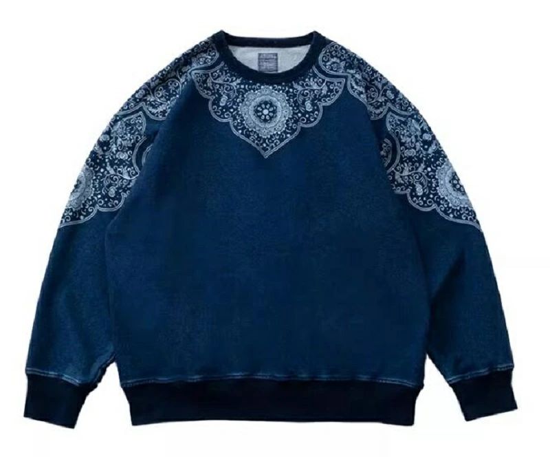 かっこいい インディゴ染 ブリーチ 労働者の一団のど首 汗水 本藍染 ペイズリー レトロ S～2XL ヴィンテージ 馬鹿でかい大いさ