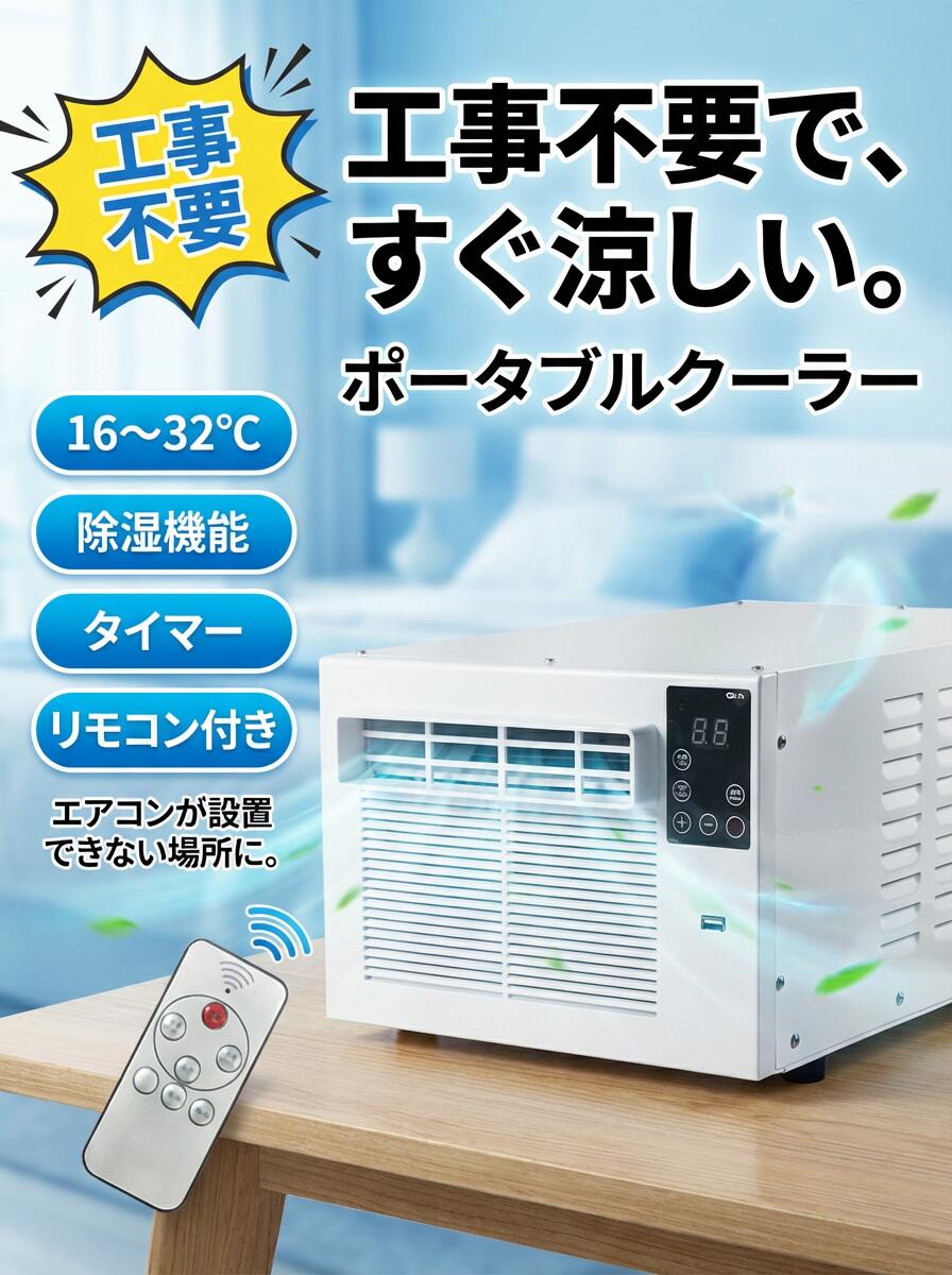 【工事不要で手軽に使える】ポータブルクーラー 16-32℃ 除湿機能 タイマー リモコン付き 低消費電力 日本語説明書 ポータブルエアコン|りるーむショップ