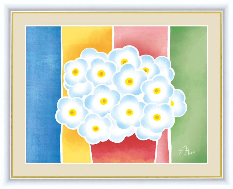 絵画 アート額絵 春田 あかり（はるた　あかり）青い花の鉢植え 42×34cm画像