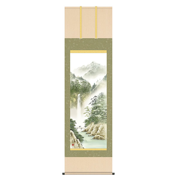 掛軸 床の間 彩色山水 薫風蒼水 清水玄澄 尺五 54.5×190 KZ2B1-N050|REROOM