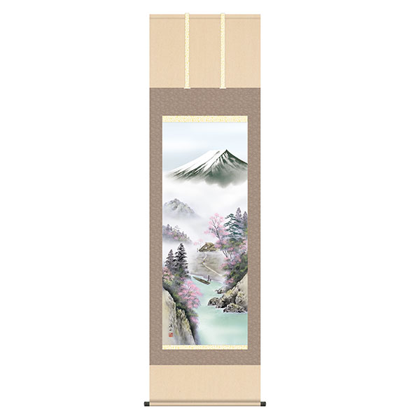 掛軸 床の間 富士季景 春 富士来春 伊藤渓山 尺五 54.5&times;190 KZ2B4-25A｜REROOM