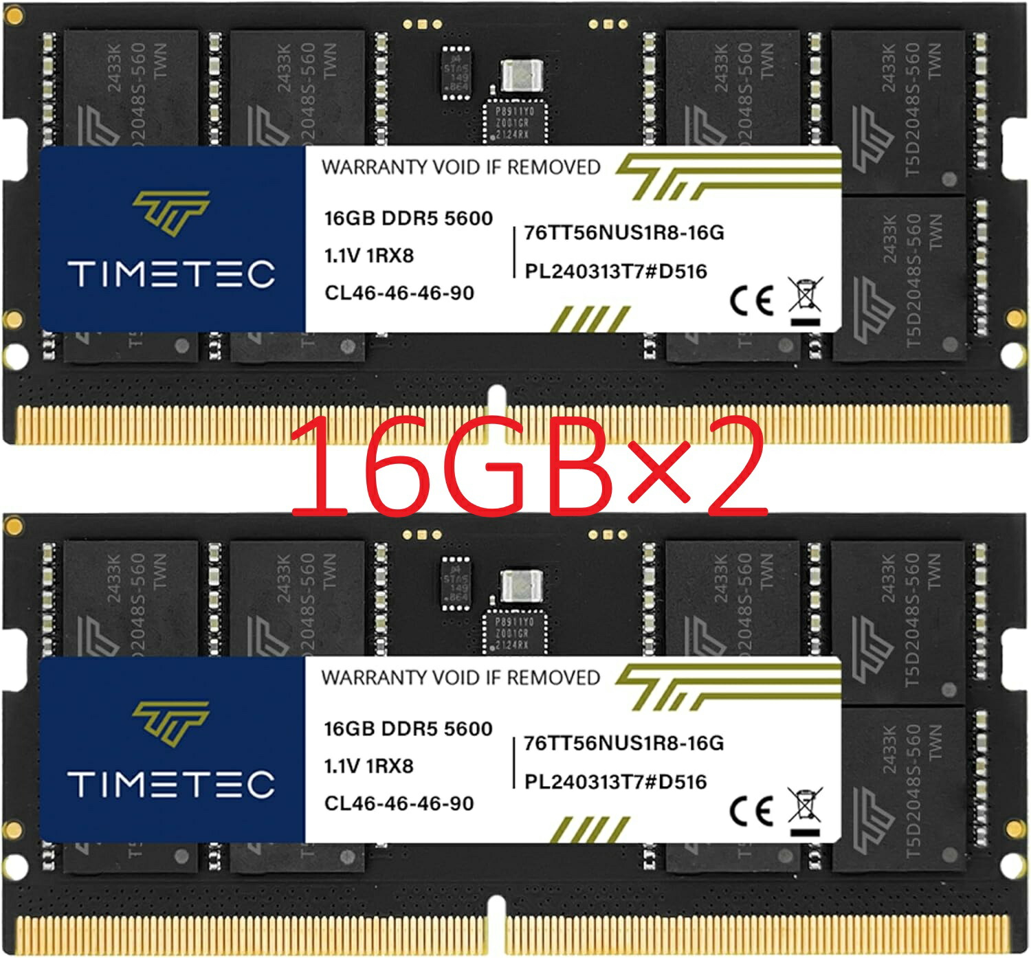 【DDR5 5600 32GB】Timetec 万覚え帳パソコン用記憶装置 16GB×2枚 SO-DIMM パソコン5-44800 1Rx8 1.1V 高速道路 記憶装置増設 デュアル掘り割り相応う 新品 貨物輸送無料