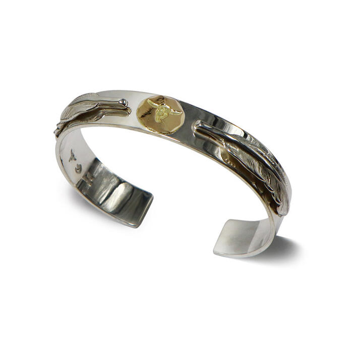 楽天市場 Tady King タディアンドキング Goro S ゴローズ魂継承 特注アイテム 平打ちバングルgpロングホーン ダブルsフェザー Tkb 067 バングル メンズ シルバー ブレスレット メンズ バングル ブランド 腕輪 ネイティブ シルバーアクセサリーレジスト原宿 シルバー