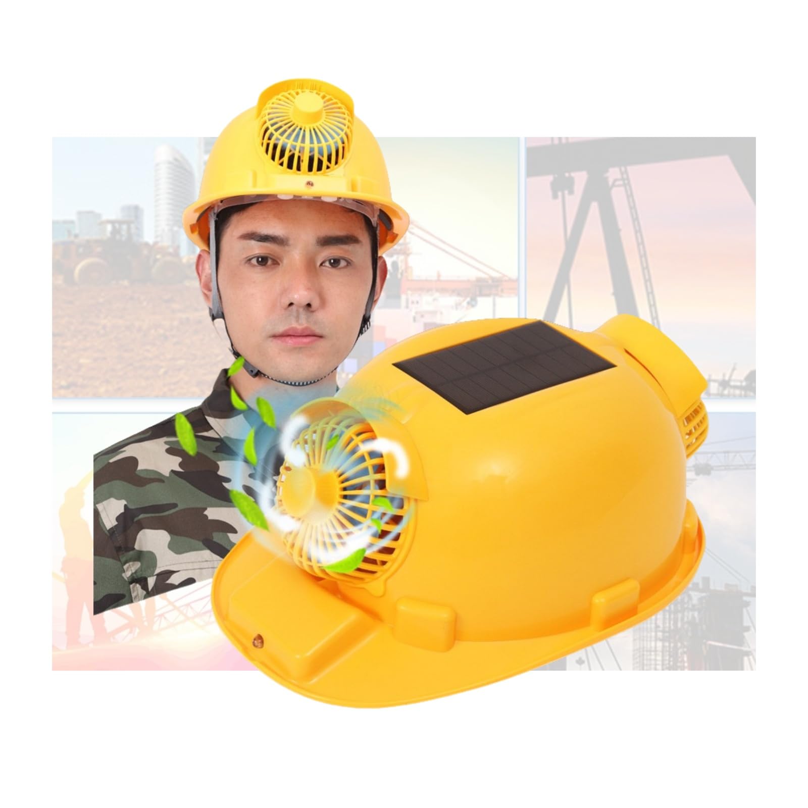 ヘルメットファン 両面にファンを備えた太陽能式のヘルメットです。風力が強く、照明機能を備えており、雨や日差しに対応でき、通気性の