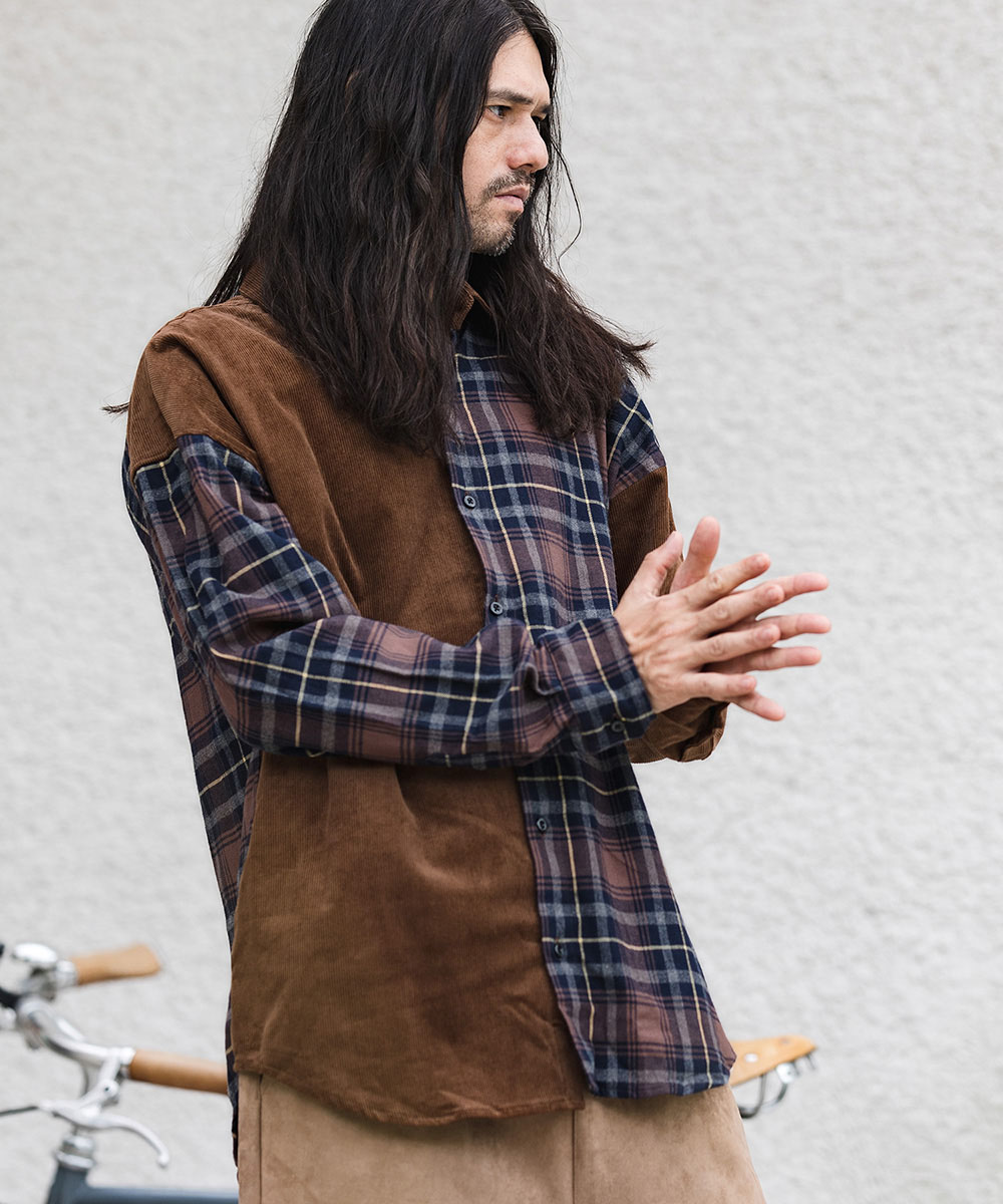 Cambio カンビオ 予約販売7月上旬 中旬入荷 チェック コーデュロイ切り替えオーバーサイズシャツ Cmb1198 Paigebird Com