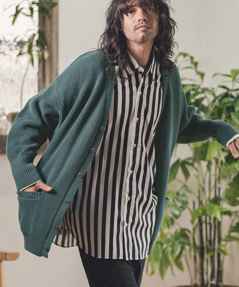 Middle Gauge Cotton Knit Loose Cardigan カーディガン