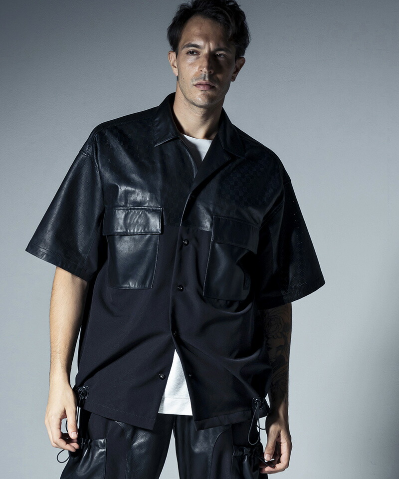 Punching leather combi H-S shirts シャツ(MSO-23002)