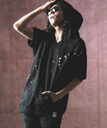 【GLIMCLAP(グリムクラップ)】Distressed short-sleeve hooded sweatshirt パーカー(16-048-gls-ce)｜CAMBIO
