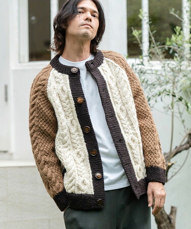 【CAMBIO(カンビオ)】【HIMALAYAN CLIMBERS HAND-KNIT】手編み色切り替えクルーカーディガン(CAHCK-F71)｜CAMBIO