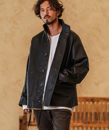 【CAMBIO(カンビオ)】Synthetic Leather Military Stand Collar Oversized Jacket フェイクレザーブルゾン(PF-251-007)｜CAMBIO