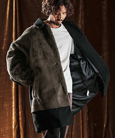 【ANGENEHM(アンゲネーム)】Sliver Knit &times; Shaggy Panel Soutien Collar Coat ステンカラーコート(AG05-021acf)｜CAMBIO