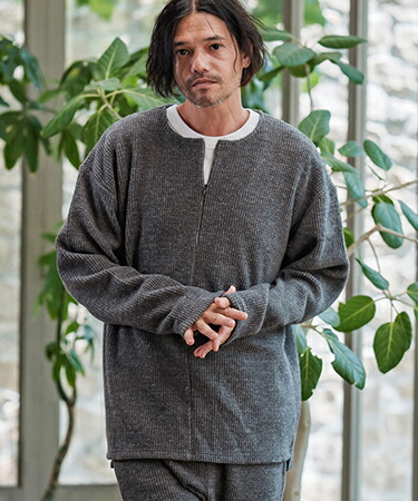 【CAMBIO(カンビオ)】Big Waffle Knit saw Zipper Henley Neck Pullover ワッフル二ットソープルオーバー(A57125cmb)｜CAMBIO