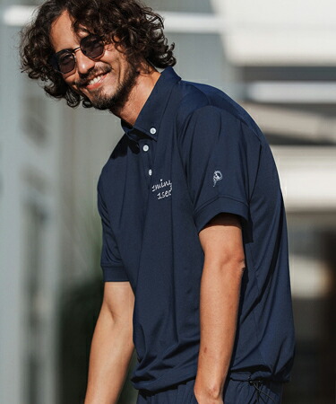 【1minute 1second(ワンミニットワンセカンド)】cursive embroidery high stretch fabric polo shirt ポロシャツ(1M26H060)｜CAMBIO