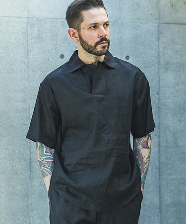 【MROLIVE(ミスターオリーブ)】【予約販売4月中旬～下旬入荷】 SOFT FINISH LINEN -SHORT-S PULLOVER SHIRT リネンプルオーバーシャツ(M261128)
