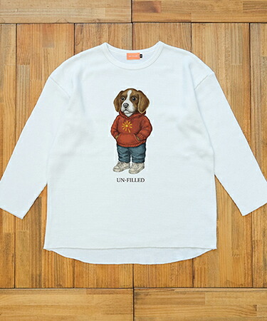 【un-filled(アンフィルド)】UF DOG WAFFLE LONG SLEEVE T-shirt ロンT（ビーグル）-着丈前後差有(SDUF-2604BGL-M)｜CAMBIO