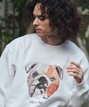 【un-filled(アンフィルド)】REAL GERBERA DOG CN SWEAT スウェット(ブルドッグ)(SDUF-2602BD)|CAMBIO