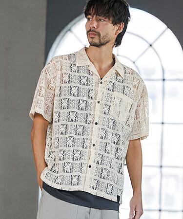 【CAMBIO(カンビオ)】【予約販売5月中旬～下旬入荷】 Butterfly Lace Short Sleeve Shirts レースシャツ(PF-261-018)
