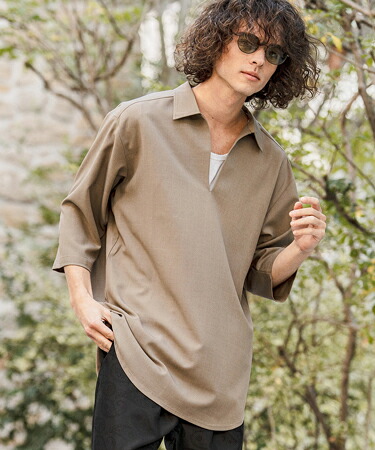 【CAMBIO(カンビオ)】【予約販売4月下旬～5月上旬入荷】Stretch Tropical Skipper 3-4 Sleeve Pullover Shirts 七分袖プルオーバーシャツ(S67526cmb)