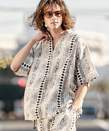 【CAMBIO(カンビオ)】【予約販売4月下旬～5月上旬入荷】 African Batik Key Neck Shirts キーネックシャツ(CAM26SS-027)