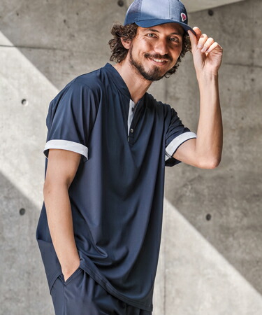 【1minute 1second(ワンミニットワンセカンド)】【予約販売5月下旬～6月上旬入荷】high stretch knit no-collar polo ノーカラーポロシャツ(1M26N070)