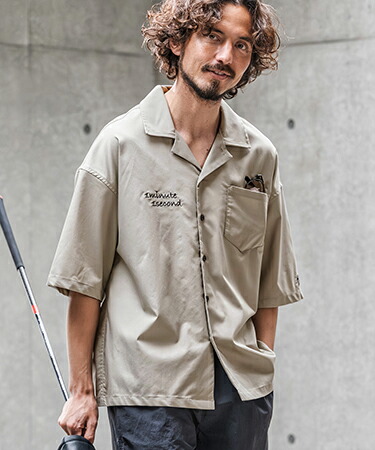 【1minute 1second(ワンミニットワンセカンド)】【予約販売4月下旬～5月上旬入荷】twill stretch open-collar shirt オープンカラーシャツ(1M26N120)