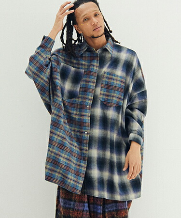 【STOF(ストフ)】【予約販売8月中旬～下旬入荷】Half flannel check big shirt シャツジャケット(SF26AW-14)