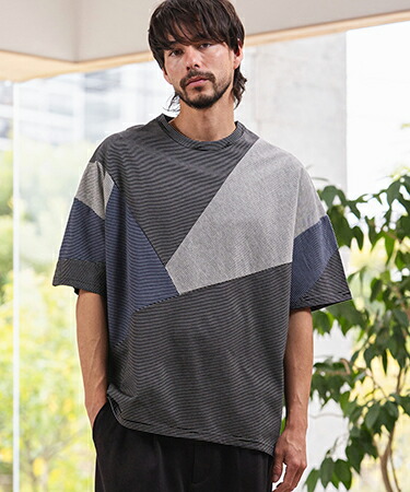 【CAMBIO(カンビオ)】【予約販売5月下旬～6月上旬入荷】Narrow Pitch Border Patchwork Tee Tシャツ(S64726cmb)
