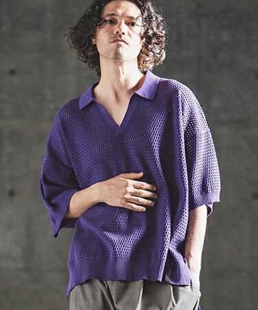 【GLIMCLAP(グリムクラップ)】Sheer Texture Skipper Polo スキッパーポロシャツ(202-039-gls-cg)|CAMBIO