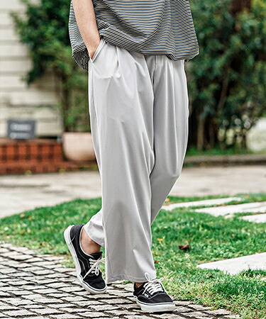 【CAMBIO(カンビオ)】2 way Stretch Mini Ripstop Wide Straight Pants ワイドストレートパンツ(S69526cmb)|CAMBIO