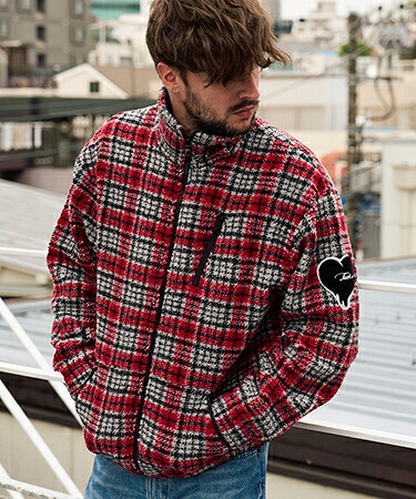 【STUD MUFFIN(スタッドマフィン)】【予約販売10月中旬～下旬入荷】 ムックボアチェック サガラパッチワークジップアップスタンドカラーブルゾン(624-09219) 21,681円