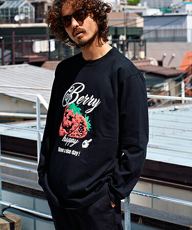 【STUD MUFFIN(スタッドマフィン)】【予約販売8月中旬～下旬入荷】 5.6ozコットン天竺 BERRYフォームプリント LS Tシャツ(624-02903)｜CAMBIO