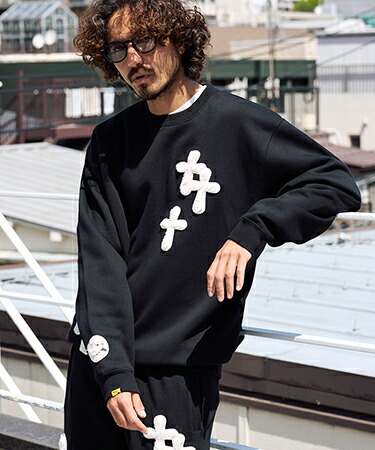【STUD MUFFIN(スタッドマフィン)】【予約販売9月中旬～下旬入荷】 T-C裏毛起毛 ファー-ムックボアミックスパッチワークスエットシャツ(624-02917)