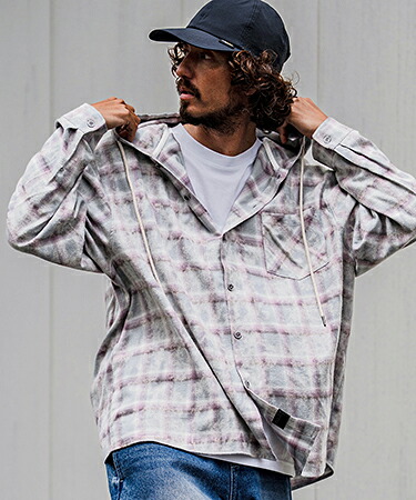 【CAMBIO(カンビオ)】【予約販売9月中旬～下旬入荷】Bleached Hooded Check Long Sleeve Shirts フード付きチェックシャツ(PF-262-006)｜CAMBIO 10,038円