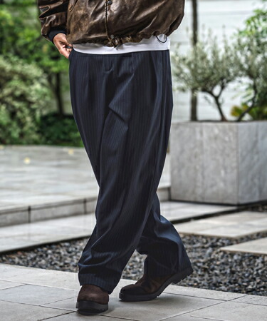 【CAMBIO(カンビオ)】【予約販売10月末～11月上旬入荷】 Drape Stripe Belted Wide Pants ワイドパンツ(MIU-262-009)｜CAMBIO