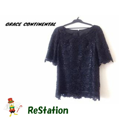 【中古】【送料無料】グレースコンチネンタル GRACE CONTINENTAL 七分袖 刺繍 スパンコール ワンピース ドレス 膝丈 ブラック レディース サイズ36｜リサイクルショップリステーション