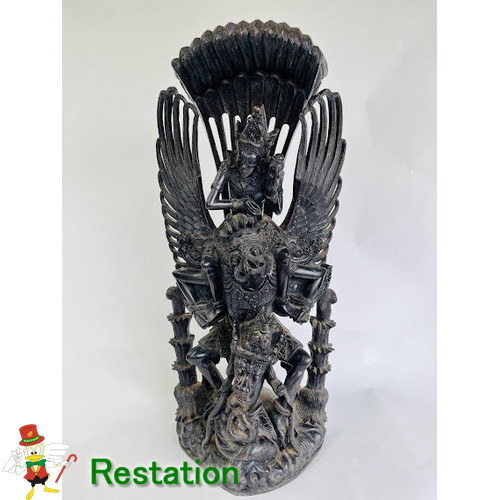 【中古】ガルーダ鳥に乗るヴィシュヌ神　黒檀像　H60cm 7.6Kg【送料無料】｜リサイクルショップリステーション