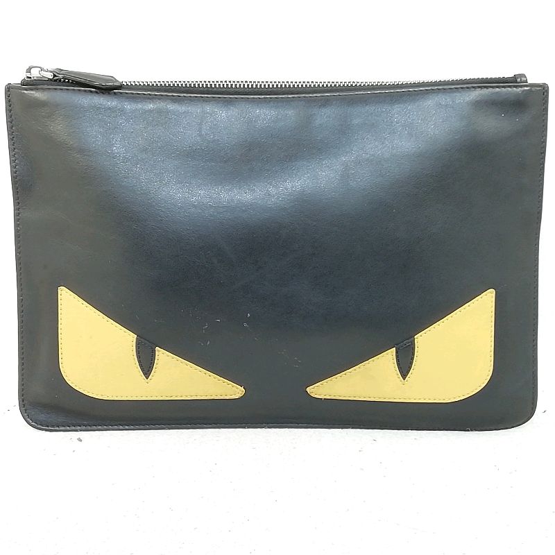 【中古】【送料無料】FENDI バグズアイ クラッチバッグ モンスター 7N0078 O73 ブラック×イエロー×レザー※メール便でお送りします【代引き不可】
