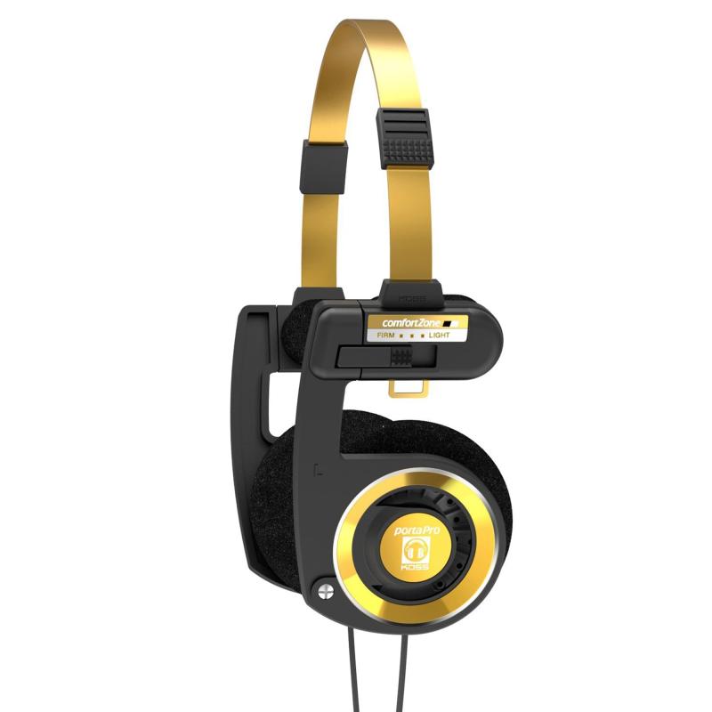 Koss Porta Pro 版オンイヤーヘッドホン、インラインマイク、ボリュームコントロール、タッチリモコン、ハードキャリングケース付き、3.5mmプラグで有線。