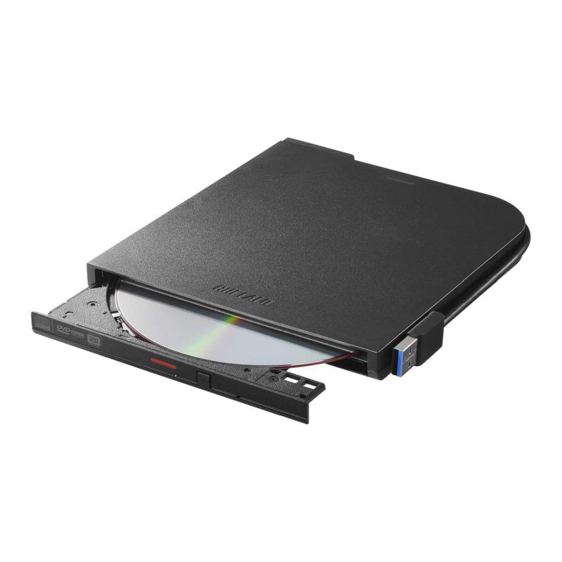 バッファロー BUFFALO USB3.1(Gen1)/3.0 外付け DVD/CDドライブ バスパワー Wケーブル(給電ケーブル付き) 薄型ポータブル 国内メーカー Window/Mac ブラック