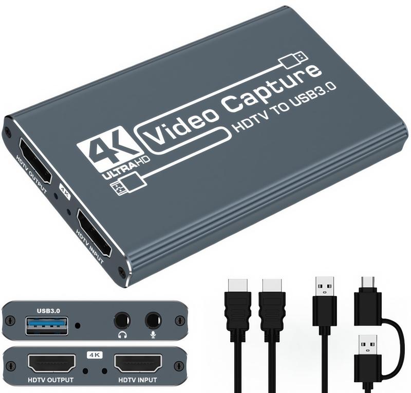 キャプチャーボード Switch対応 4K HDMI パススルー 機能を搭載しています 1080P 60Hz ビデオキャプチャー USB3.0高速伝送 低遅延 ゲーム実況生配信ライブ、ビデオ会議録画、リアルタイムストリー