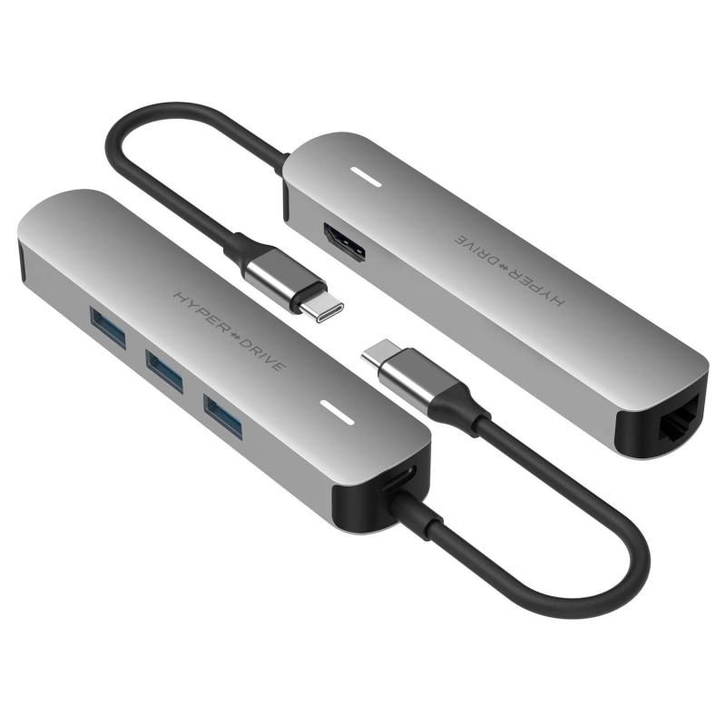 HyperDrive 6-in-1 USB-C ハブ 4K HDMI 60W PD 急速充電 有線lan イーサネット TYPE-C USB-A 拡張 ポート MacBook iPad Chromebook 対応 アルミ HP15582 シルバー 正規品