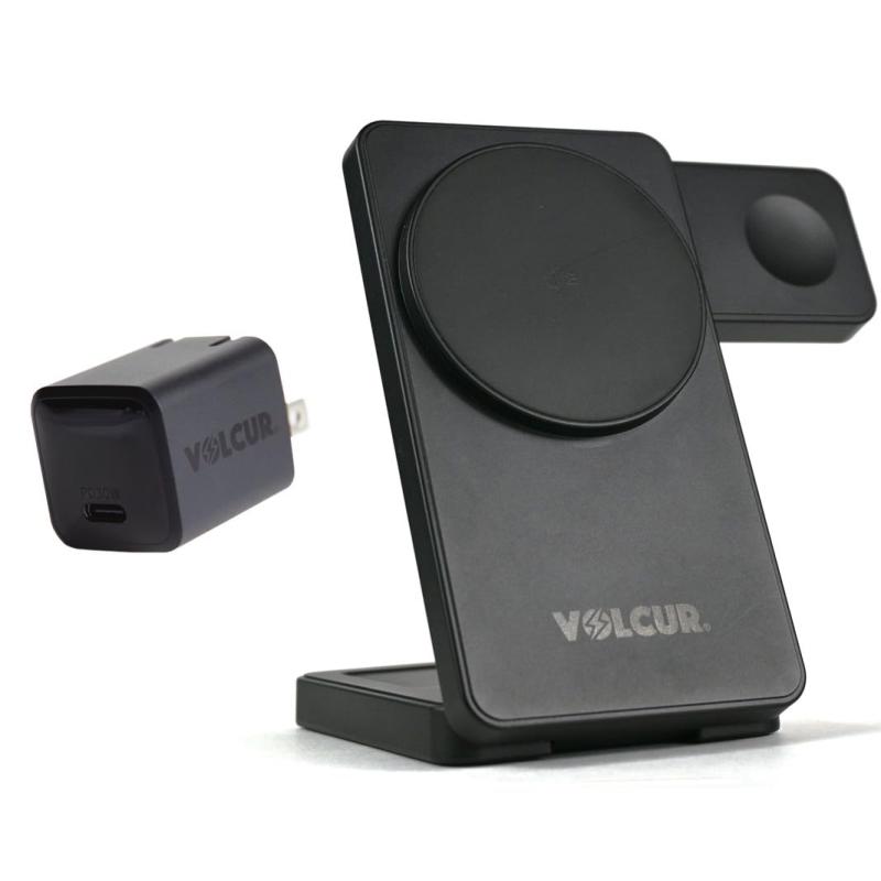 VOLCUR 行田電線 qi2 3 in 1 充電器 ワイヤレス充電 スマートフォン スマートウォッチ ワイヤレスイヤフォン 無線充電 PD 急速充電 折りたたみ シンプル 出張 旅行 コンパクト 軽量 GaNアダプター